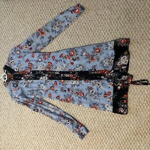 Maeve Light Blue Floral Long Sleeve Dress with Black Trim